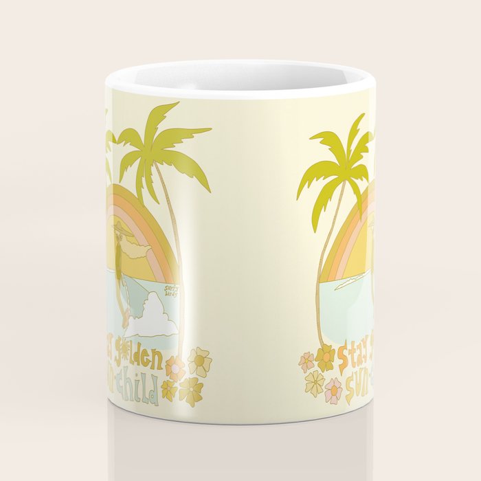 stay golden sun child lady surfer blonde / retro surf art by surfy birdy  Coffee Mug Gallery Image 4