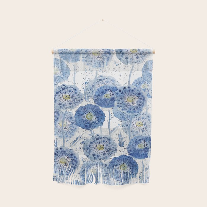 blue indigo dandelion pattern watercolor Wall Hanging Gallery Image 1