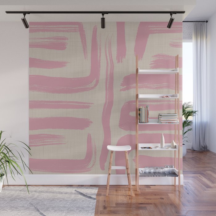 Blush Brushstrokes - Abstract Mid Century Modern Wall Mural Gallery Image 1