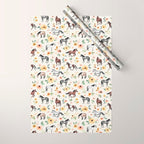 Horses and Flowers, Sunrise Floral, Cream, Horse Print, Horse Illustration, Pink and Yellow, Equestrian, Little Girls Wrapping Paper Gallery Image 1