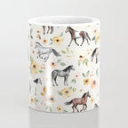 Horses and Flowers, Sunrise Floral, Cream, Horse Print, Horse Illustration, Pink and Yellow, Equestrian, Little Girls Coffee Mug Gallery Image 4