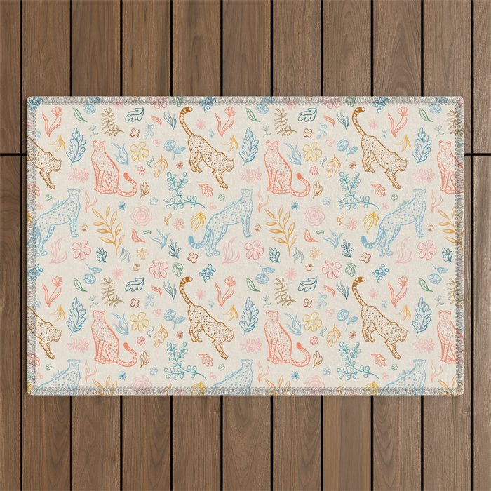 Rainbow Cheetahs and plants Outdoor Rug Gallery Image 1