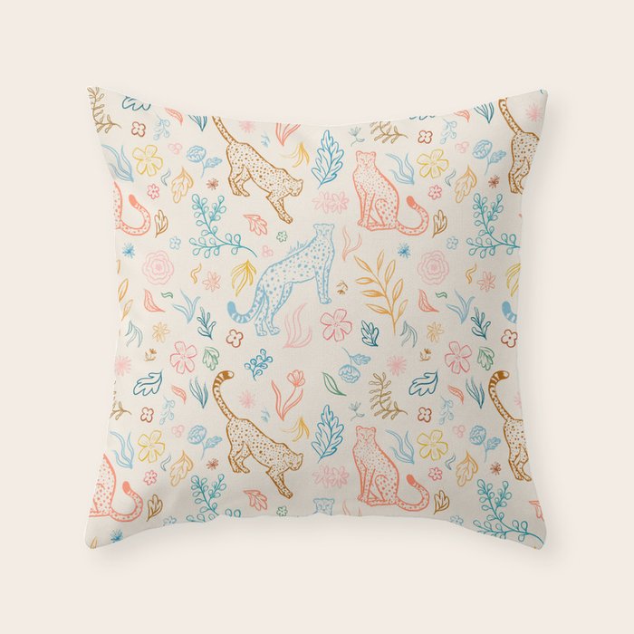 Rainbow Cheetahs and plants Throw Pillow Gallery Image 1