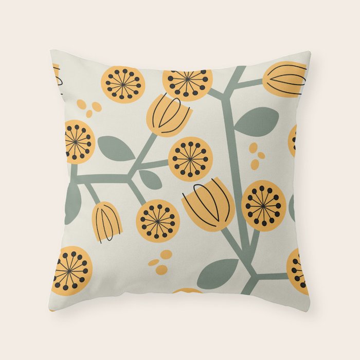 Climbing Flowers in Yellow and Green  Throw Pillow Gallery Image 1
