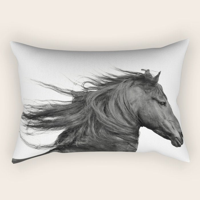 Wild Horse, Black and White Photography Rectangular Pillow Gallery Image 1