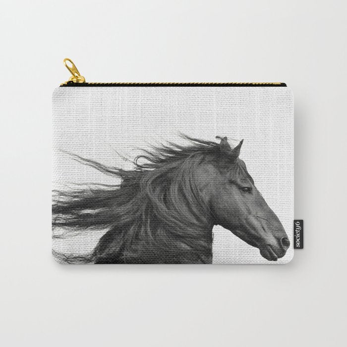 Wild Horse, Black and White Photography Carry All Pouch Gallery Image 1