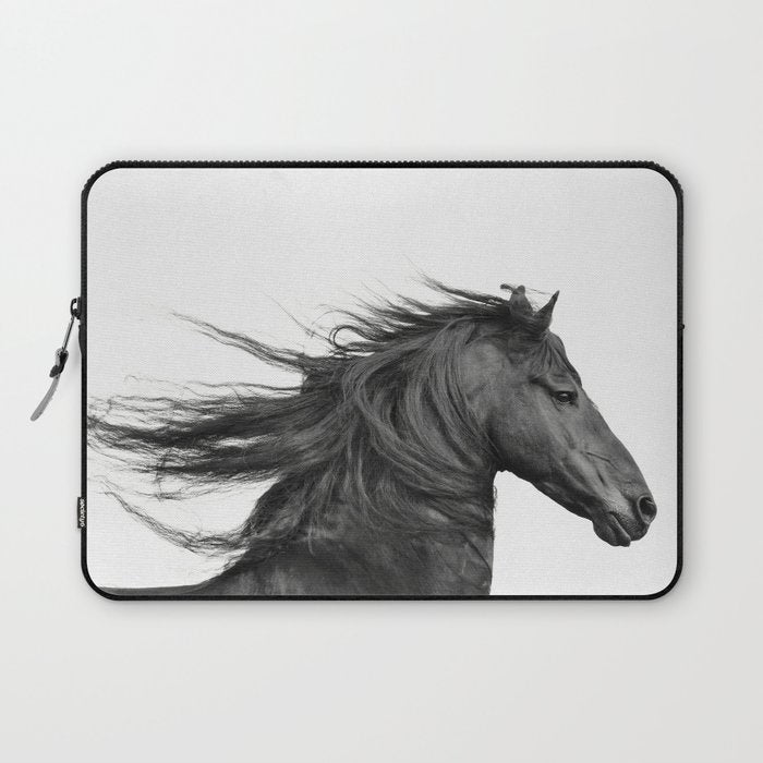 Wild Horse, Black and White Photography Laptop Sleeve Gallery Image 1