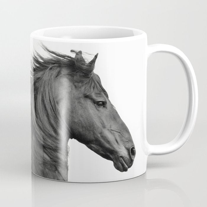 Wild Horse, Black and White Photography Coffee Mug Gallery Image 1
