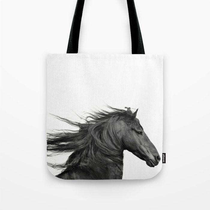 Wild Horse, Black and White Photography Tote Bag Gallery Image 1
