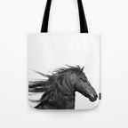 Wild Horse, Black and White Photography Tote Bag Gallery Image 1