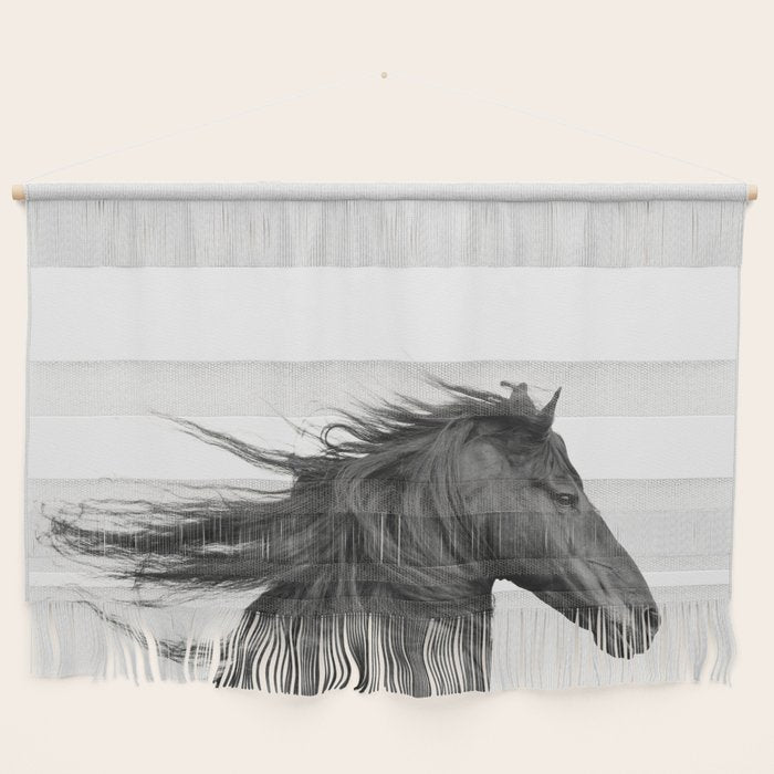 Wild Horse, Black and White Photography Wall Hanging Gallery Image 1