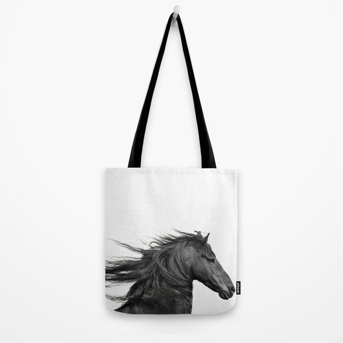 Wild Horse, Black and White Photography Tote Bag Gallery Image 2