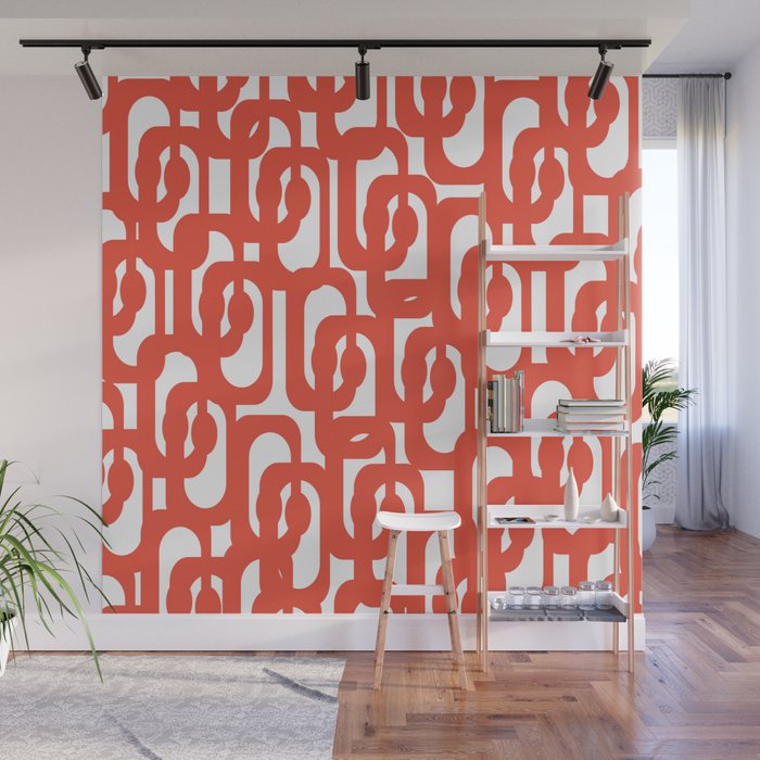 Mid Century Modern Loop Pattern in Burnt Orange Wall Mural Gallery Image 1