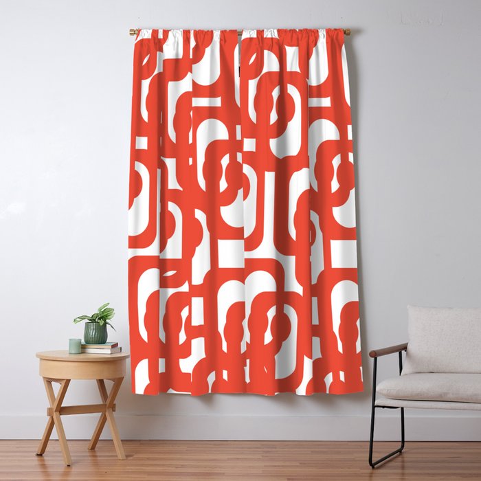 Mid Century Modern Loop Pattern in Burnt Orange Window Curtain Gallery Image 1