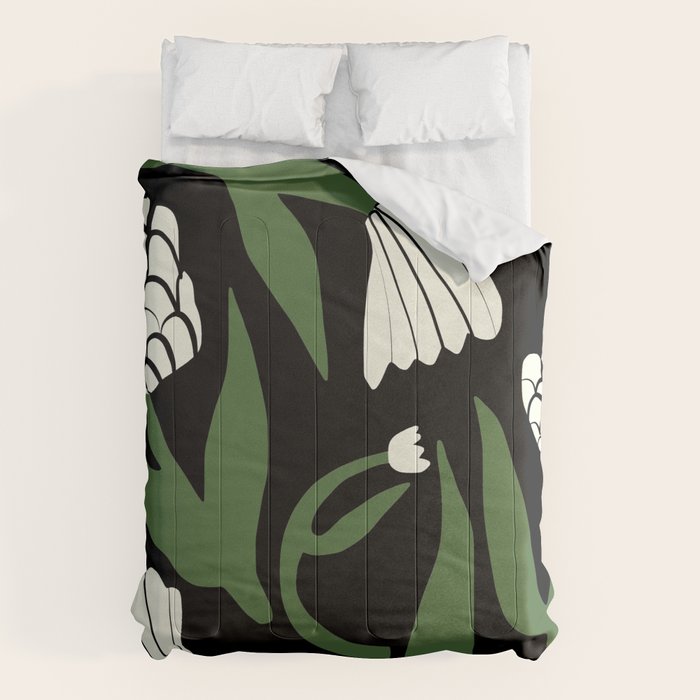 White flowers in black Comforter Gallery Image 6