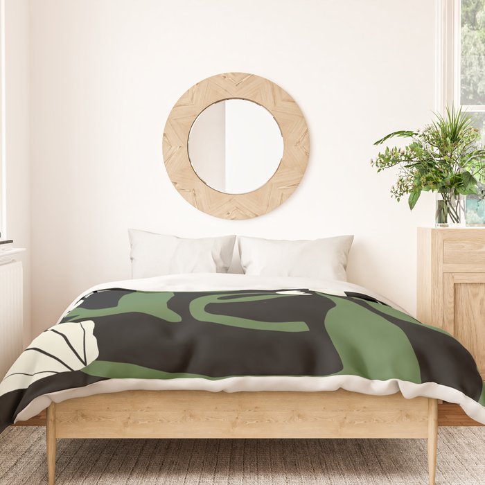 White flowers in black Duvet Cover Gallery Image 3