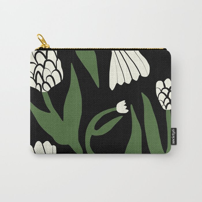White flowers in black Carry All Pouch Gallery Image 1