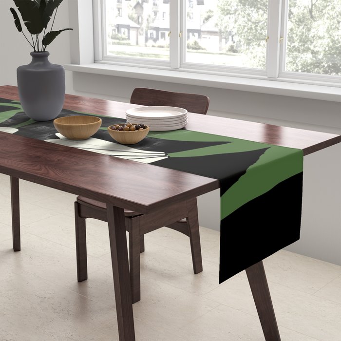 White flowers in black Table Runner Gallery Image 2