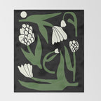 White flowers in black Throw Blanket Gallery Image 2