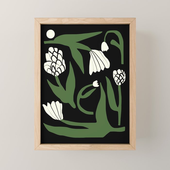 White flowers in black Mini Art Print Gallery Image 1