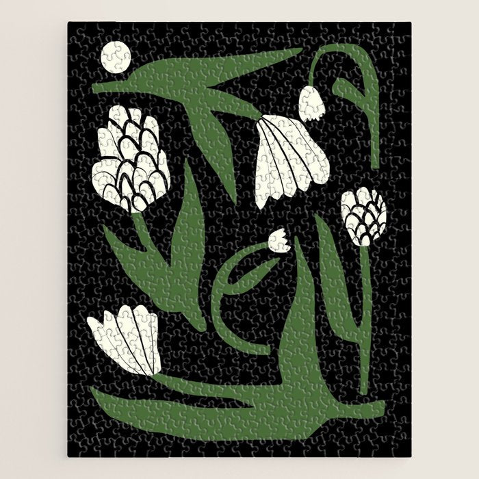 White flowers in black Jigsaw Puzzle Gallery Image 1