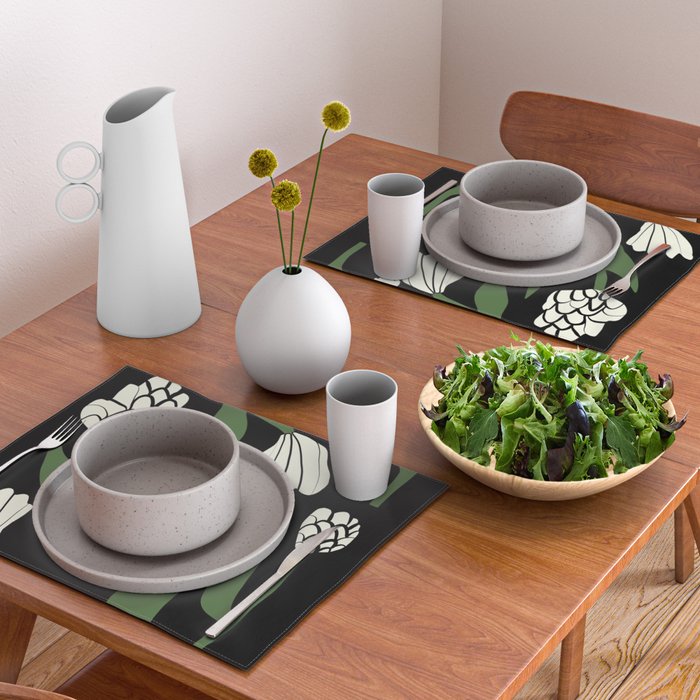 White flowers in black Placemat Gallery Image 2