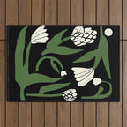 White flowers in black Outdoor Rug Gallery Image 1