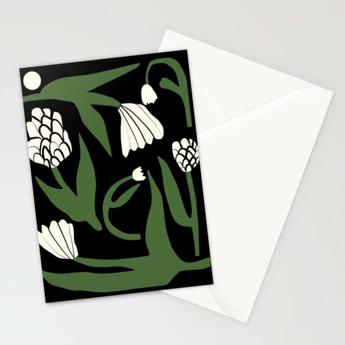 White flowers in black Stationery Card Gallery Image 2