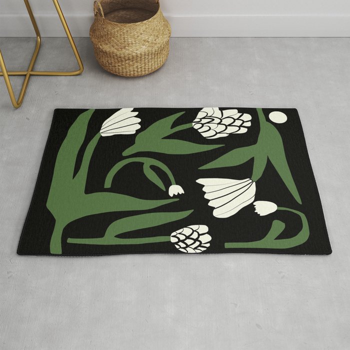 White flowers in black Rug Gallery Image 1