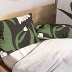 White flowers in black Pillow Sham Gallery Image 2