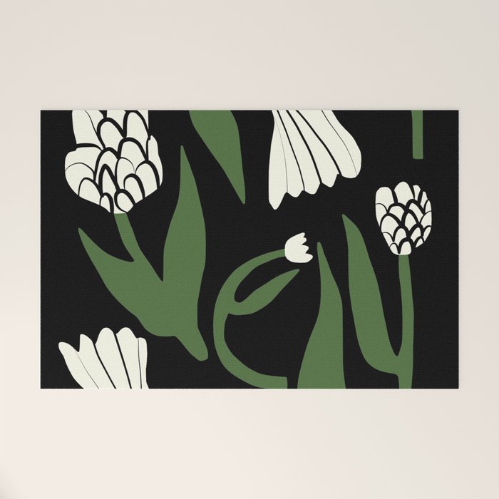 White flowers in black Welcome Mat Gallery Image 1