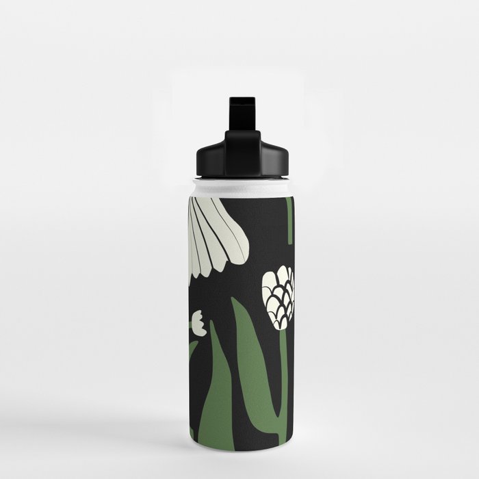 White flowers in black Water Bottle Gallery Image 2