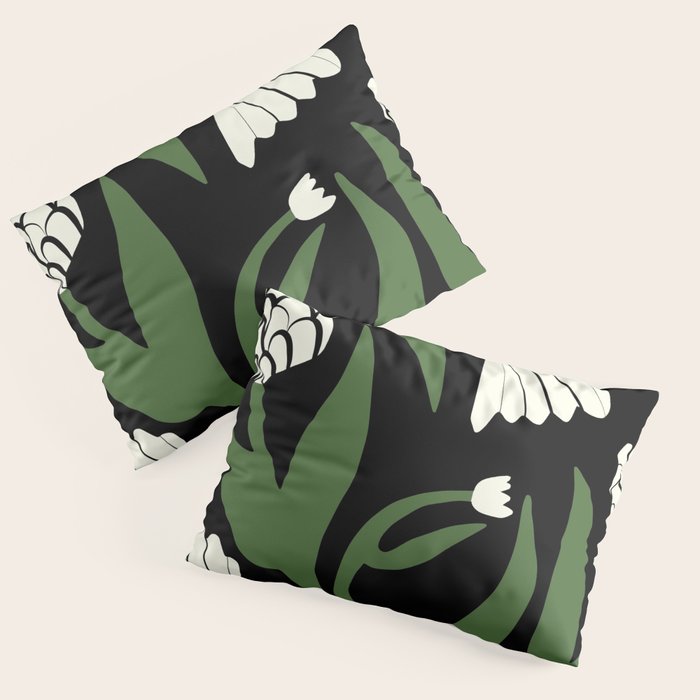 White flowers in black Pillow Sham Gallery Image 1
