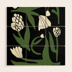 White flowers in black Wood Wall Art Gallery Image 1
