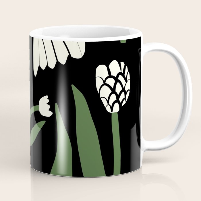 White flowers in black Coffee Mug Gallery Image 1