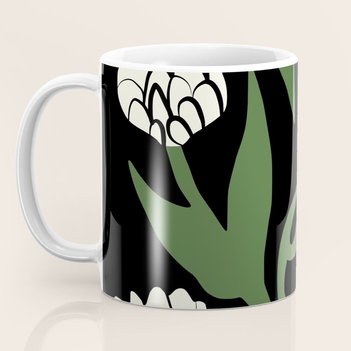 White flowers in black Coffee Mug Gallery Image 3