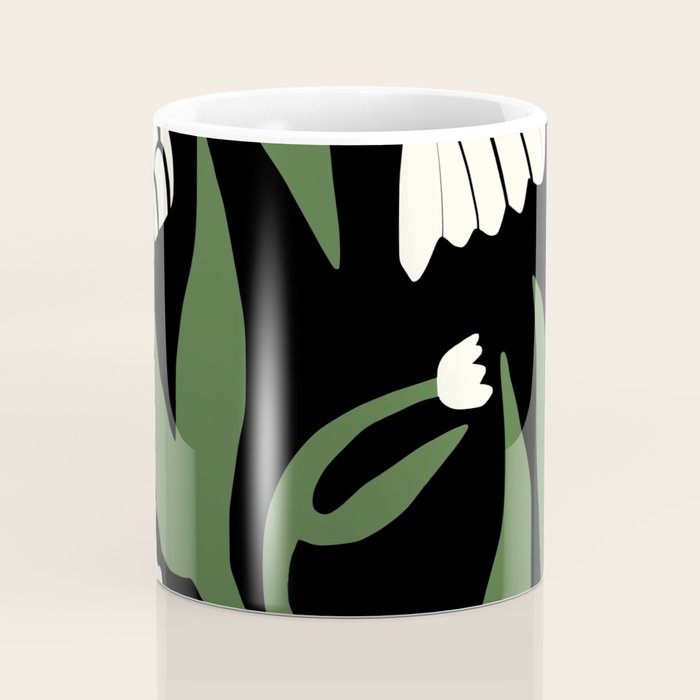 White flowers in black Coffee Mug Gallery Image 4