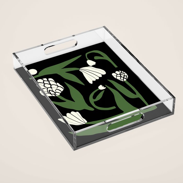 White flowers in black Acrylic Tray Gallery Image 1