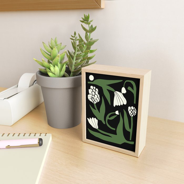 White flowers in black Mini Art Print Gallery Image 2
