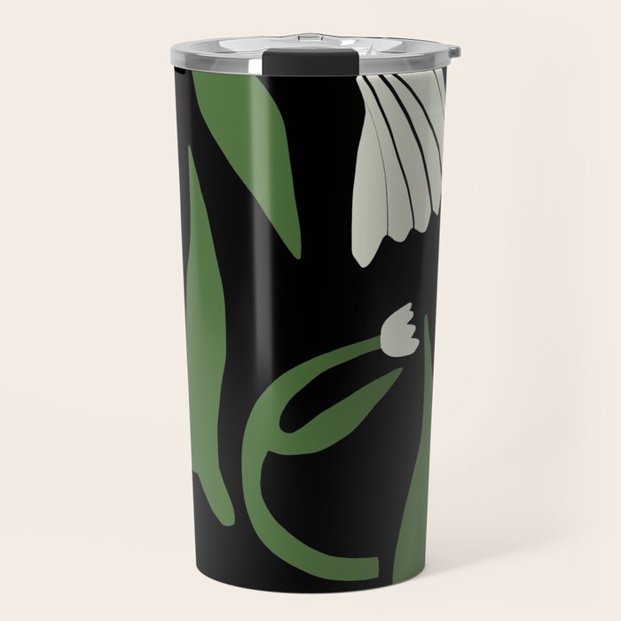 White flowers in black Travel Mug Gallery Image 1