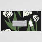 White flowers in black Desk Mat Gallery Image 1