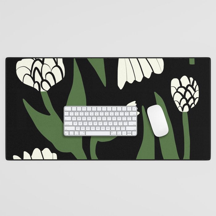 White flowers in black Desk Mat Gallery Image 1