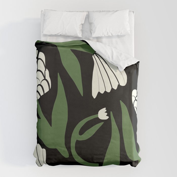 White flowers in black Duvet Cover Gallery Image 6