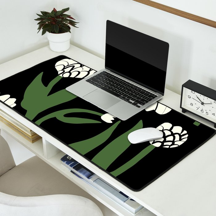 White flowers in black Desk Mat Gallery Image 2