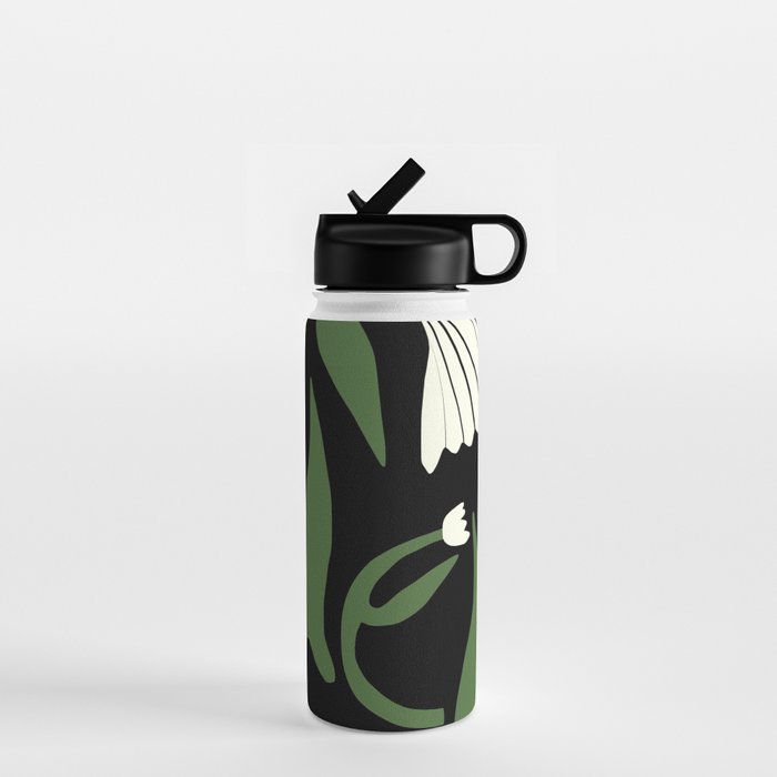 White flowers in black Water Bottle Gallery Image 1