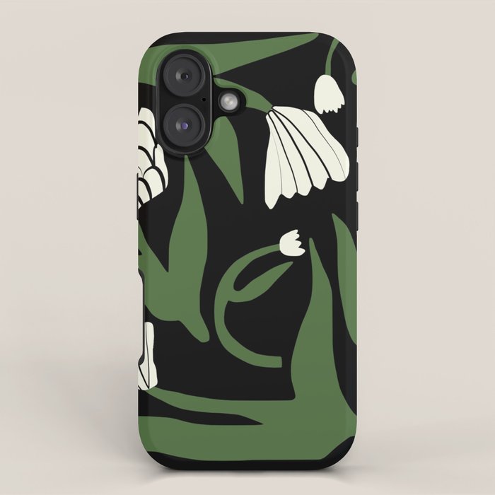 White flowers in black iPhone Case Gallery Image 1