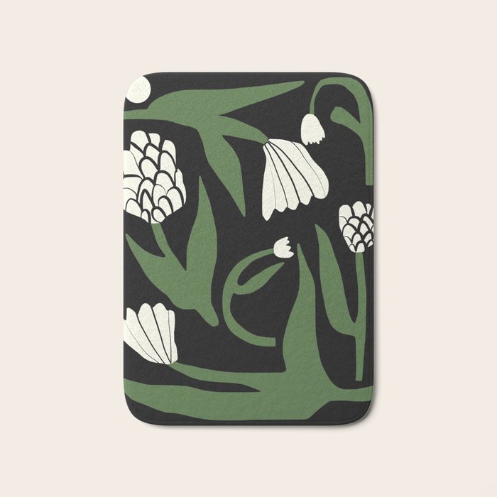 White flowers in black Bath Mat Gallery Image 1