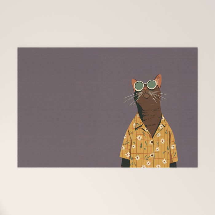 Cool Cat in Summer Shirt Welcome Mat Gallery Image 1