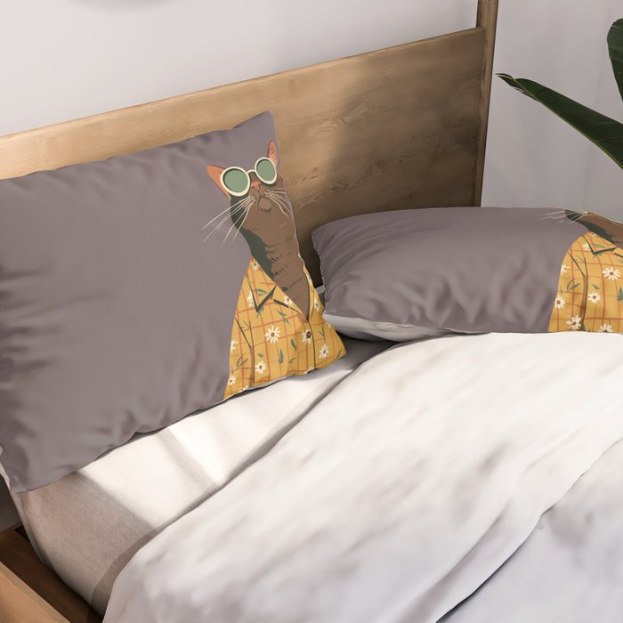 Cool Cat in Summer Shirt Pillow Sham Gallery Image 2