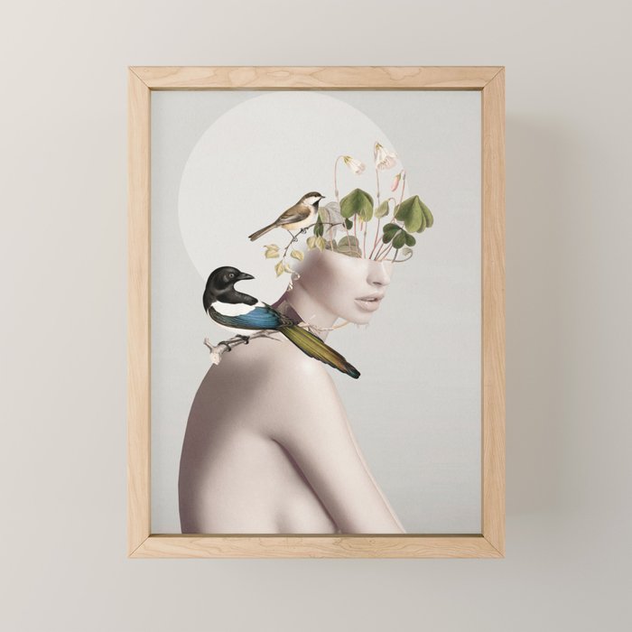 Lady with Birds 5 Mini Art Print Gallery Image 1